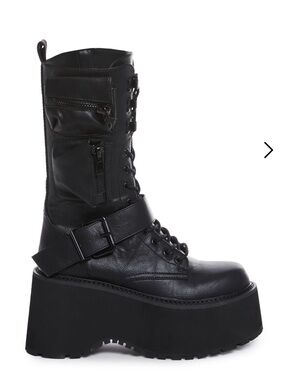Current Mood Black Platform Lace-Up Combat Boots with Buckle